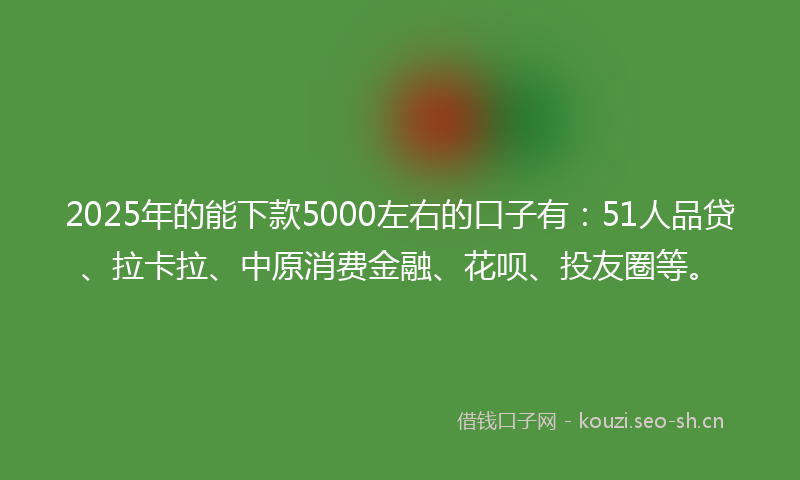 2025年的能下款5000左右的口子有：51人品贷、拉卡拉、中原消费金融、花呗、投友圈等。