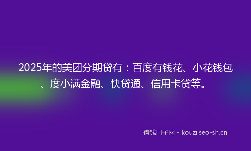 2025年的美团分期贷有：百度有钱花、小花钱包、度小满金融、快贷通、信用卡贷等。
