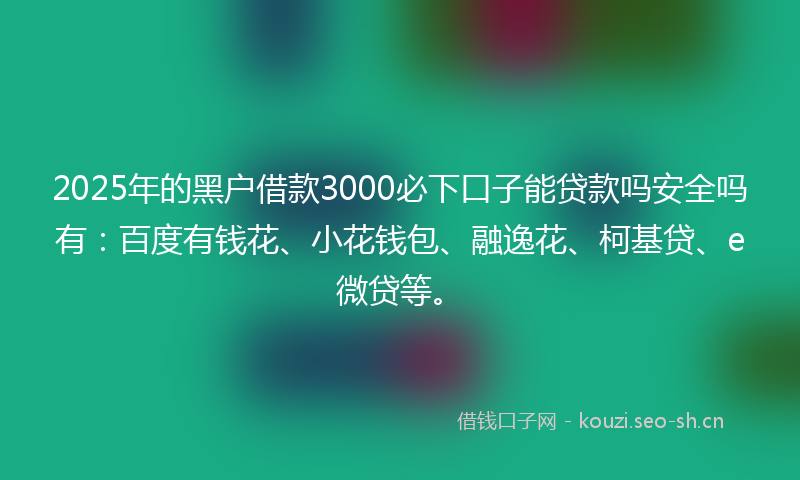2025年的黑户借款3000必下口子能贷款吗安全吗有：百度有钱花、小花钱包、融逸花、柯基贷、e微贷等。