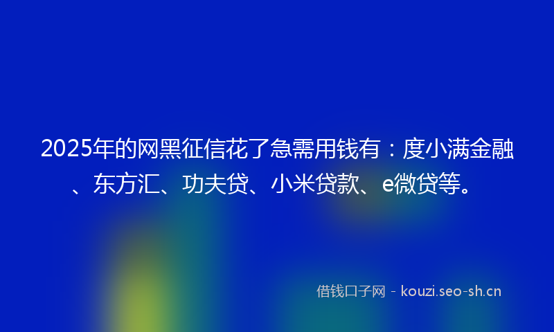 2025年的网黑征信花了急需用钱有：度小满金融、东方汇、功夫贷、小米贷款、e微贷等。