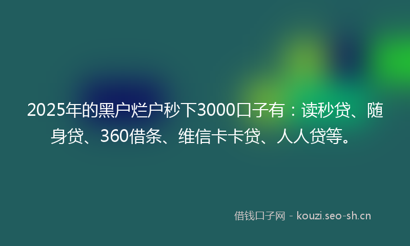 2025年的黑户烂户秒下3000口子有：读秒贷、随身贷、360借条、维信卡卡贷、人人贷等。