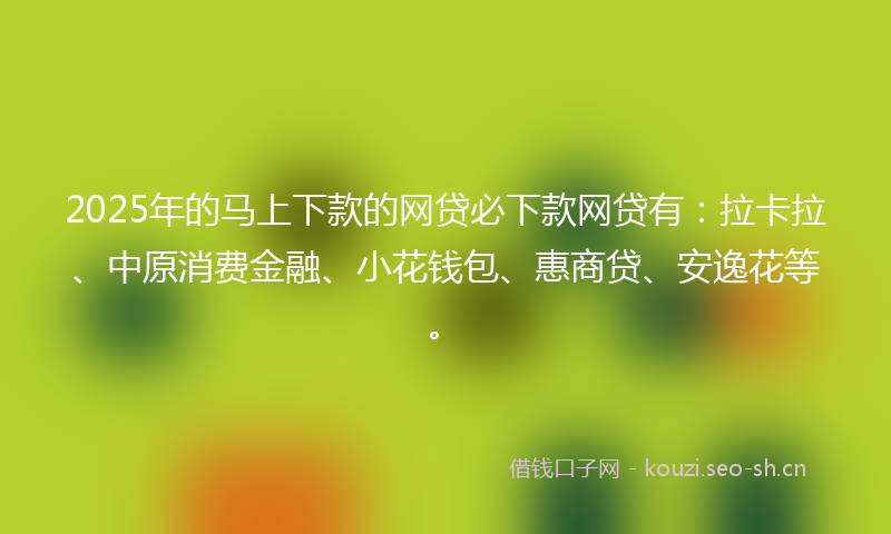 2025年的马上下款的网贷必下款网贷有：拉卡拉、中原消费金融、小花钱包、惠商贷、安逸花等。