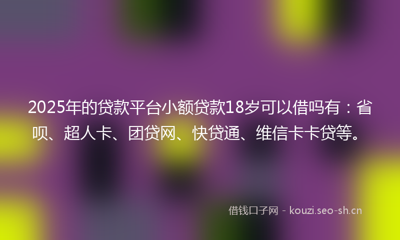 2025年的贷款平台小额贷款18岁可以借吗有：省呗、超人卡、团贷网、快贷通、维信卡卡贷等。