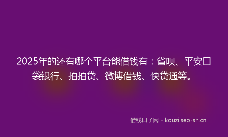 2025年的还有哪个平台能借钱有：省呗、平安口袋银行、拍拍贷、微博借钱、快贷通等。