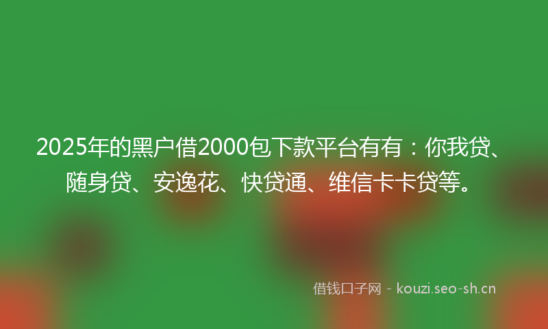 2025年的黑户借2000包下款平台有有：你我贷、随身贷、安逸花、快贷通、维信卡卡贷等。