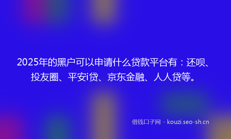 2025年的黑户可以申请什么贷款平台有：还呗、投友圈、平安i贷、京东金融、人人贷等。