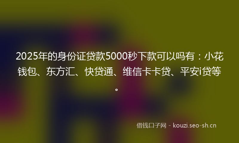 2025年的身份证贷款5000秒下款可以吗有:小花钱包、东方汇、快贷通、维信卡卡贷、平安i贷等。