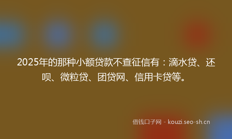 2025年的那种小额贷款不查征信有：滴水贷、还呗、微粒贷、团贷网、信用卡贷等。