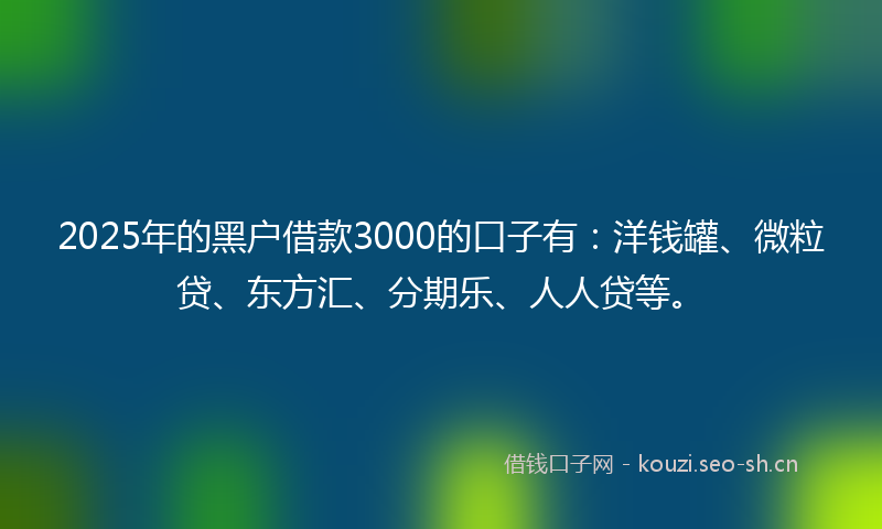 2025年的黑户借款3000的口子有：洋钱罐、微粒贷、东方汇、分期乐、人人贷等。