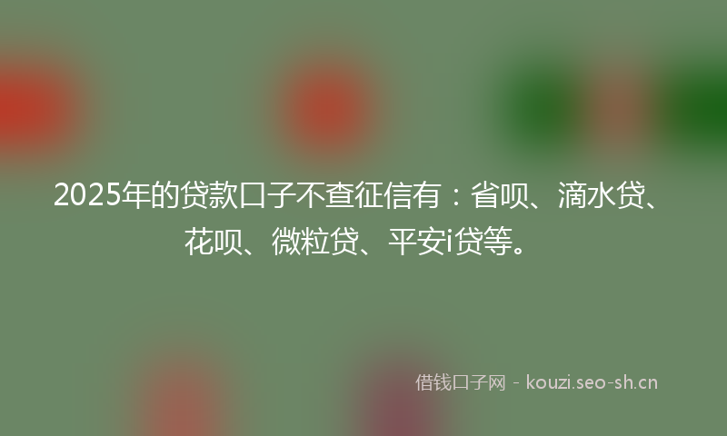 2025年的贷款口子不查征信有：省呗、滴水贷、花呗、微粒贷、平安i贷等。