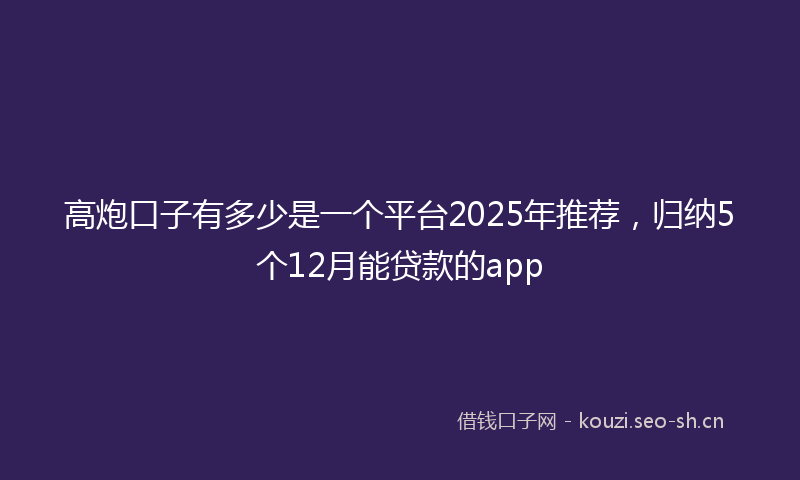 高炮口子有多少是一个平台2025年推荐，归纳5个12月能贷款的app