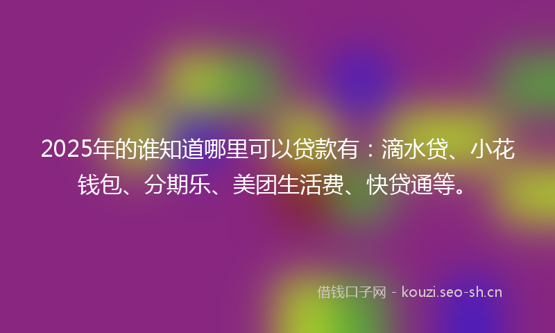 2025年的谁知道哪里可以贷款有：滴水贷、小花钱包、分期乐、美团生活费、快贷通等。