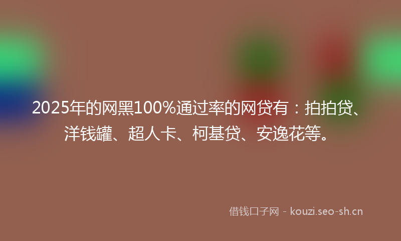 2025年的网黑100%通过率的网贷有：拍拍贷、洋钱罐、超人卡、柯基贷、安逸花等。