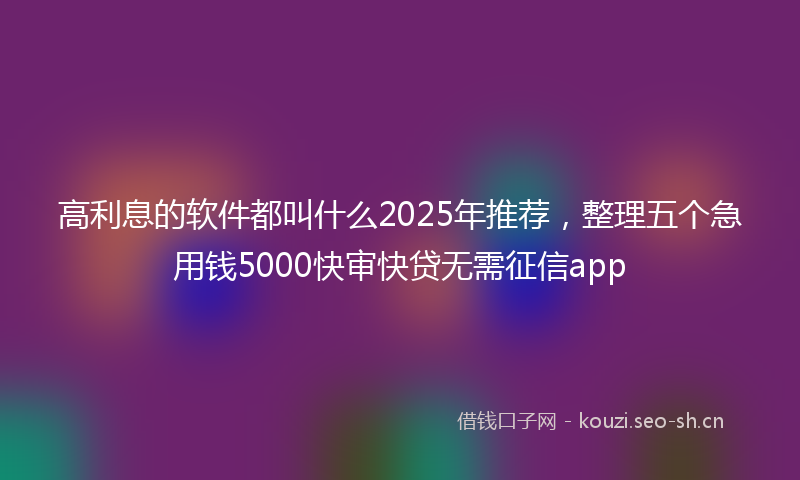 高利息的软件都叫什么2025年推荐，整理五个急用钱5000快审快贷无需征信app