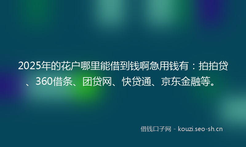 2025年的花户哪里能借到钱啊急用钱有：拍拍贷、360借条、团贷网、快贷通、京东金融等。