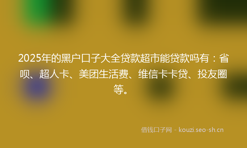 2025年的黑户口子大全贷款超市能贷款吗有：省呗、超人卡、美团生活费、维信卡卡贷、投友圈等。