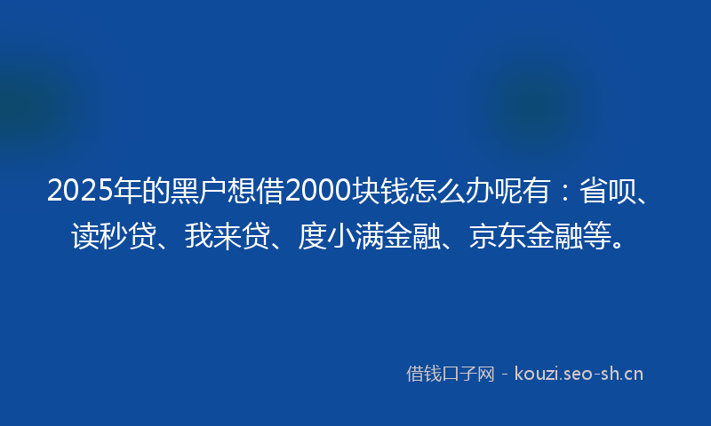 2025年的黑户想借2000块钱怎么办呢有：省呗、读秒贷、我来贷、度小满金融、京东金融等。