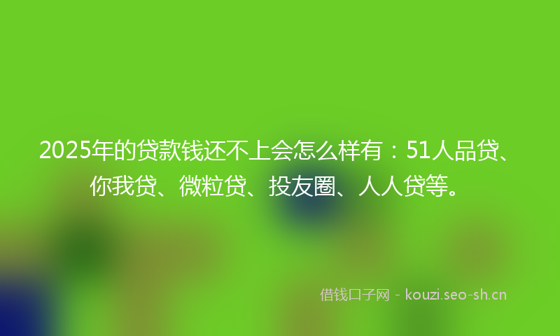 2025年的贷款钱还不上会怎么样有：51人品贷、你我贷、微粒贷、投友圈、人人贷等。