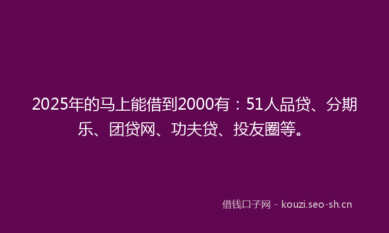 2025年的马上能借到2000有：51人品贷、分期乐、团贷网、功夫贷、投友圈等。