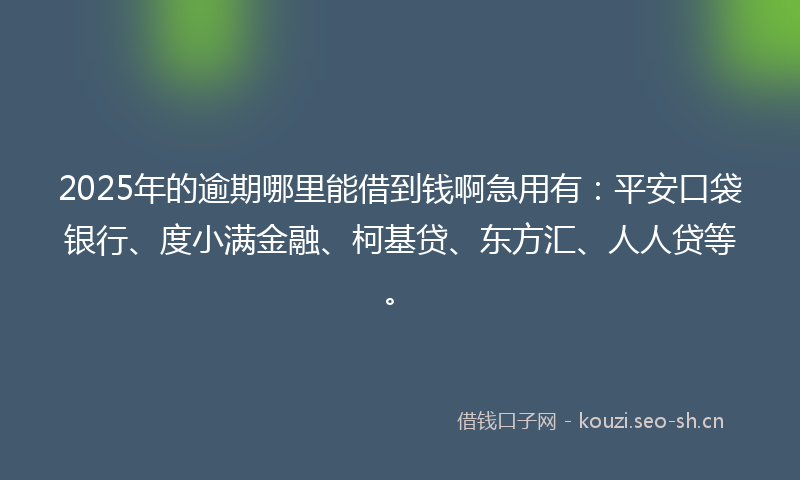 2025年的逾期哪里能借到钱啊急用有：平安口袋银行、度小满金融、柯基贷、东方汇、人人贷等。