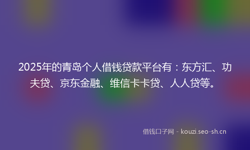 2025年的青岛个人借钱贷款平台有：东方汇、功夫贷、京东金融、维信卡卡贷、人人贷等。