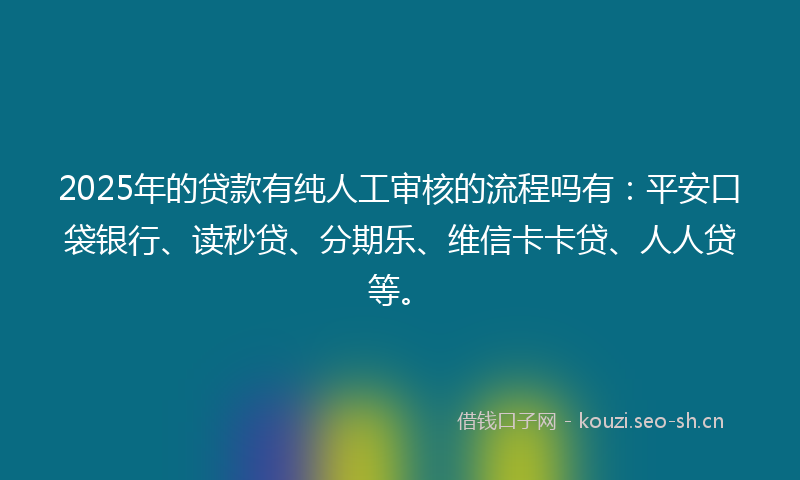 2025年的贷款有纯人工审核的流程吗有：平安口袋银行、读秒贷、分期乐、维信卡卡贷、人人贷等。