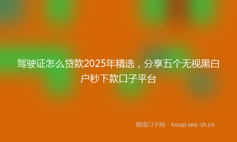 驾驶证怎么贷款2025年精选，分享五个无视黑白户秒下款口子平台