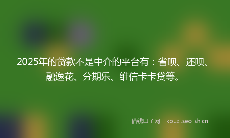 2025年的贷款不是中介的平台有：省呗、还呗、融逸花、分期乐、维信卡卡贷等。