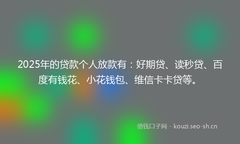 2025年的贷款个人放款有：好期贷、读秒贷、百度有钱花、小花钱包、维信卡卡贷等。