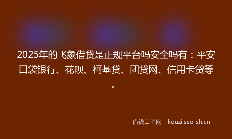 2025年的飞象借贷是正规平台吗安全吗有：平安口袋银行、花呗、柯基贷、团贷网、信用卡贷等。