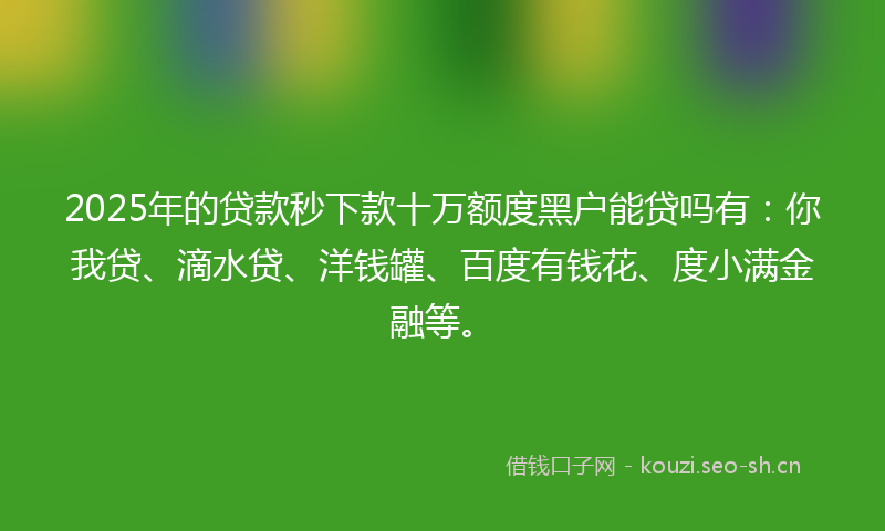 2025年的贷款秒下款十万额度黑户能贷吗有：你我贷、滴水贷、洋钱罐、百度有钱花、度小满金融等。
