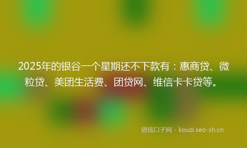 2025年的银谷一个星期还不下款有：惠商贷、微粒贷、美团生活费、团贷网、维信卡卡贷等。