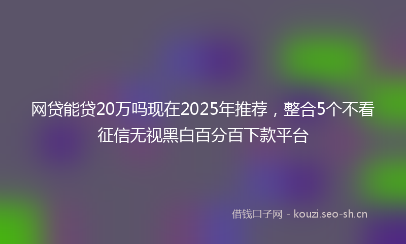 网贷能贷20万吗现在2025年推荐，整合5个不看征信无视黑白百分百下款平台