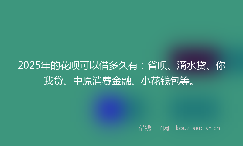 2025年的花呗可以借多久有:省呗、滴水贷、你我贷、中原消费金融、小花钱包等。