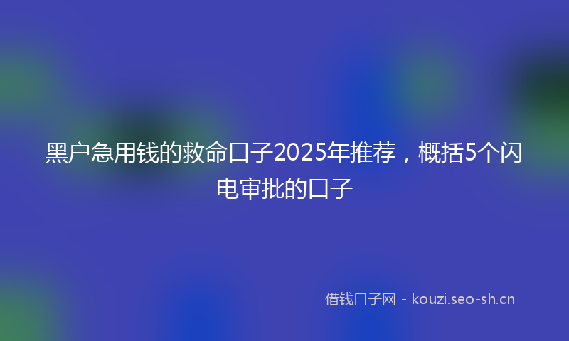 黑户急用钱的救命口子2025年推荐，概括5个闪电审批的口子