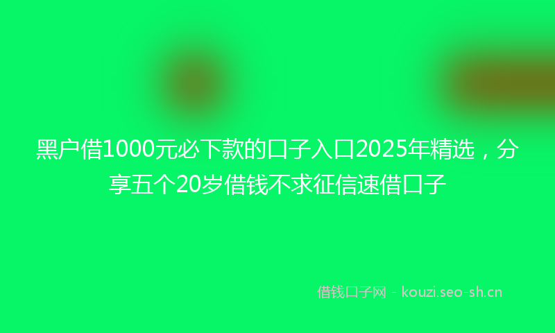 黑户借1000元必下款的口子入口2025年精选，分享五个20岁借钱不求征信速借口子