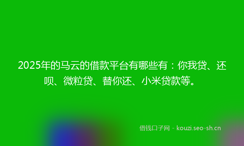 2025年的马云的借款平台有哪些有：你我贷、还呗、微粒贷、替你还、小米贷款等。