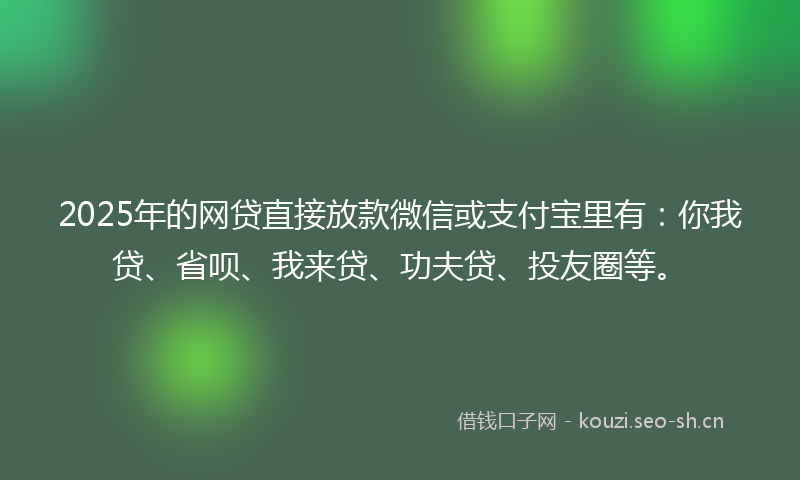 2025年的网贷直接放款微信或支付宝里有：你我贷、省呗、我来贷、功夫贷、投友圈等。