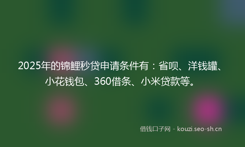 2025年的锦鲤秒贷申请条件有：省呗、洋钱罐、小花钱包、360借条、小米贷款等。