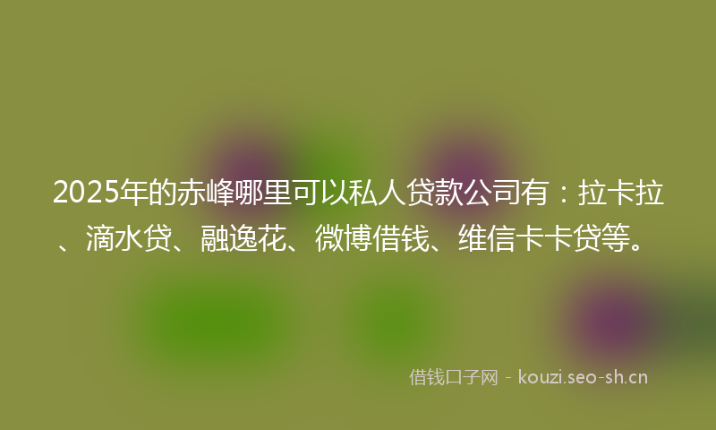 2025年的赤峰哪里可以私人贷款公司有：拉卡拉、滴水贷、融逸花、微博借钱、维信卡卡贷等。