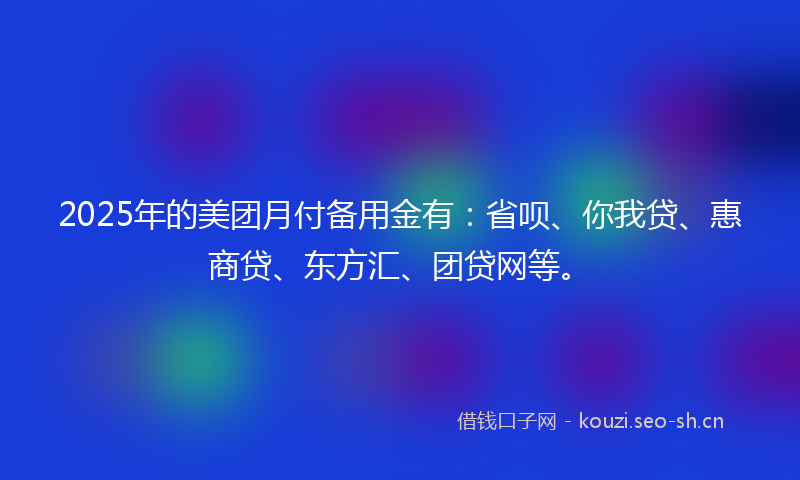 2025年的美团月付备用金有：省呗、你我贷、惠商贷、东方汇、团贷网等。