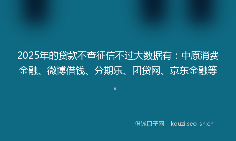 2025年的贷款不查征信不过大数据有：中原消费金融、微博借钱、分期乐、团贷网、京东金融等。