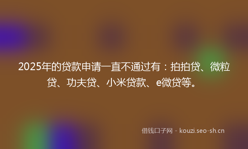 2025年的贷款申请一直不通过有：拍拍贷、微粒贷、功夫贷、小米贷款、e微贷等。