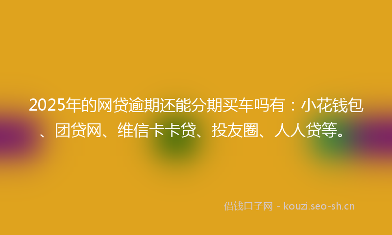 2025年的网贷逾期还能分期买车吗有：小花钱包、团贷网、维信卡卡贷、投友圈、人人贷等。