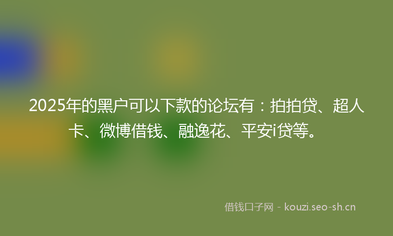 2025年的黑户可以下款的论坛有：拍拍贷、超人卡、微博借钱、融逸花、平安i贷等。