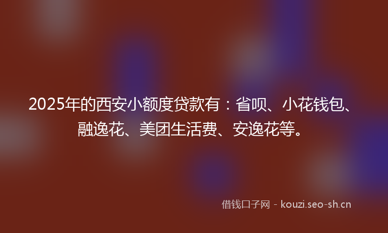 2025年的西安小额度贷款有：省呗、小花钱包、融逸花、美团生活费、安逸花等。