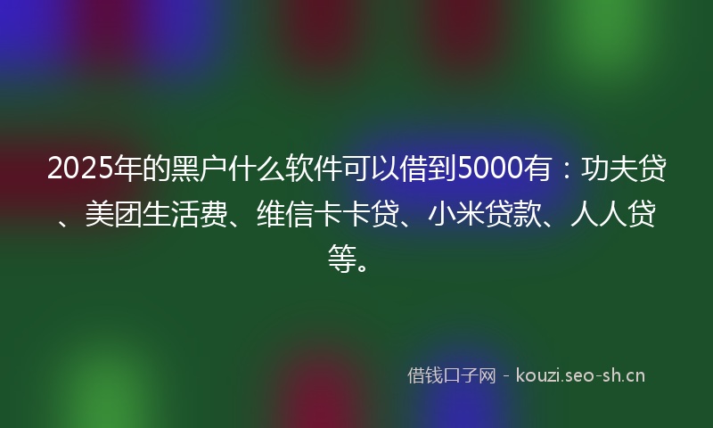 2025年的黑户什么软件可以借到5000有：功夫贷、美团生活费、维信卡卡贷、小米贷款、人人贷等。