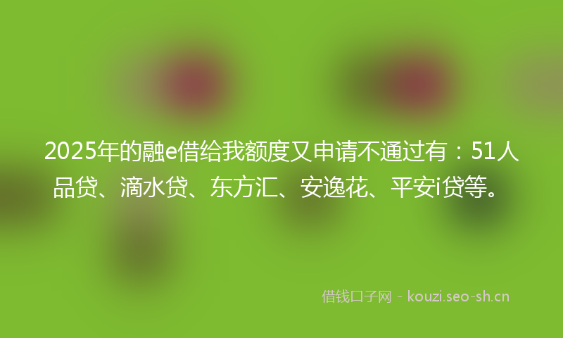 2025年的融e借给我额度又申请不通过有：51人品贷、滴水贷、东方汇、安逸花、平安i贷等。