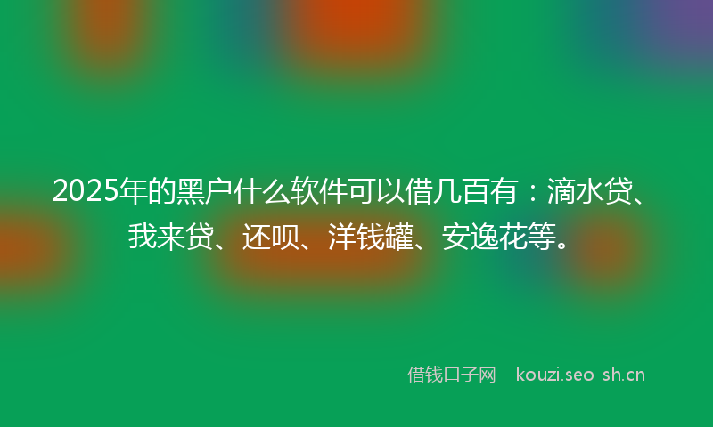 2025年的黑户什么软件可以借几百有：滴水贷、我来贷、还呗、洋钱罐、安逸花等。