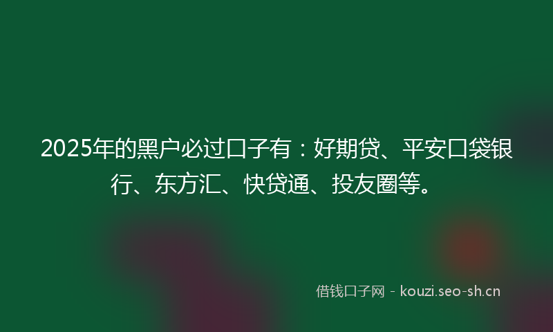 2025年的黑户必过口子有：好期贷、平安口袋银行、东方汇、快贷通、投友圈等。